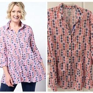 NWT Nic+Zoe Long Crinkle Shirt Pink Purple Longline Button Down Shirt size S